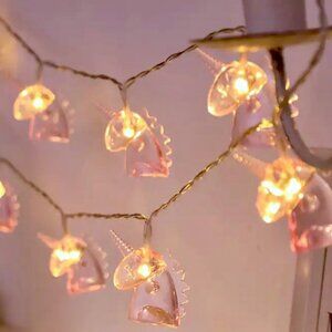 Girl's Room Decor 5 Ft 10 LED Warm White Magical Pink Unicorn String Lights New